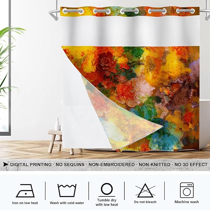 Shrahala Colorful Abstract Paint No Hooks Shower Curtain with Snap in Liner Set, Multicolor Modern Artist Bathroom Décor Polyester Fiber Waterproof for Stall Bathtubs 71 X 74 in
