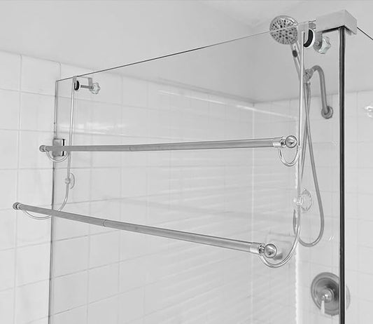 Insieme (29 x16x4.7 Inch) Towel Rack for Over Glass Shower Wall or Glass Shower Enclosure (Frameless or Frames up to 1.6" Thick). 2 Tier - Stainless Steel - No Rust