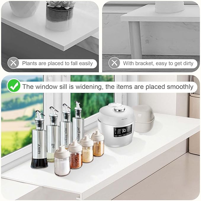 Window Sill Extender Plate, Carbon Steel Storage Shelf, 15.8x7.9in Countertop Extension Board with Magnetic Base, No Punching, for Kitchen Office Bathroom White