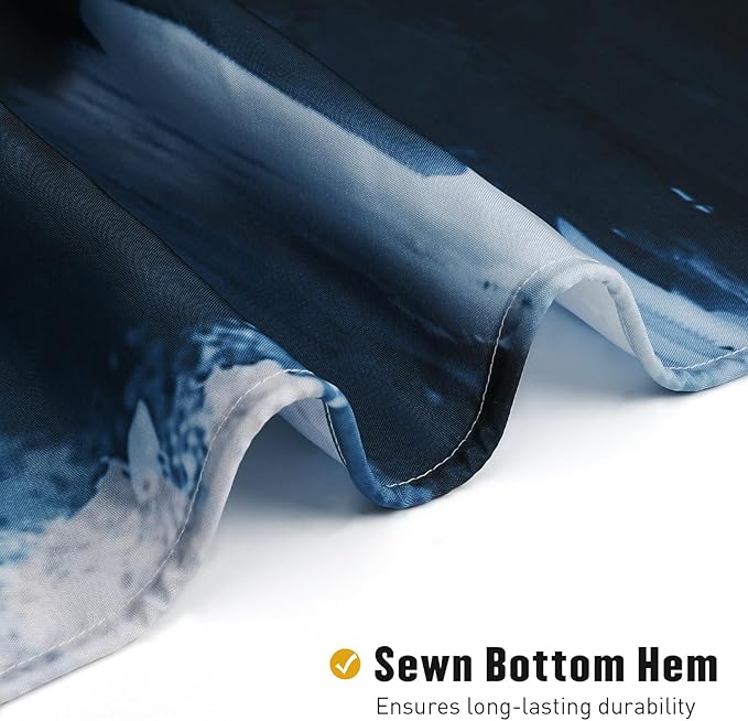 MitoVilla Extra Long Abstract Shower Curtain 72 x 84, Navy Blue 84 inch Brush Strokes Oil Painting Shower Curtain, XL Graffiti Ombre Fabric Shower Curtains for Modern Bathroom Decor