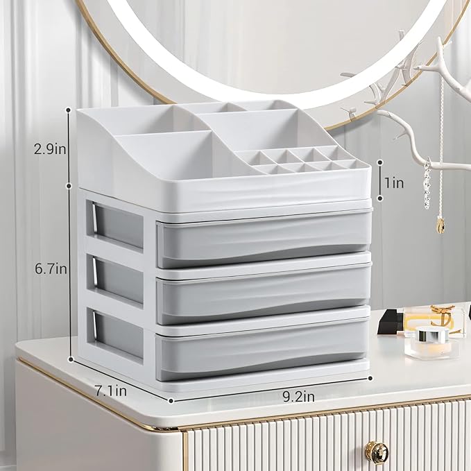 ELUCHANG Cosmetics Makeup Organizer Storage: 9.6" Detach Make Up Organizers and Storage with Drawers Large Skincare Organizers for Vanity Countertop Dresser Bedroom Bathroom Desk