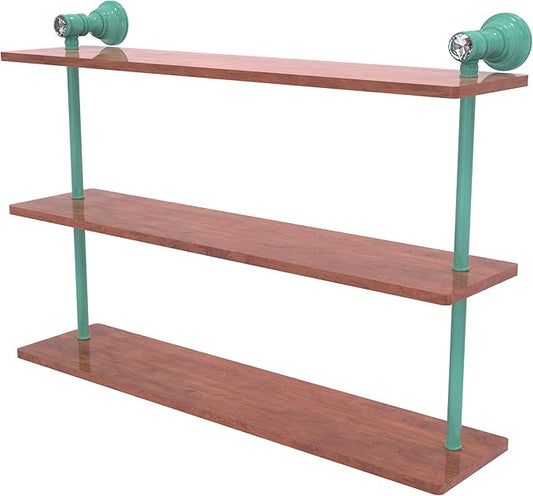 Allied Brass CC-5-22-IRW-SFG Carolina Crystal Collection 22 Inch Triple Wood Shelf, Sea Foam Green