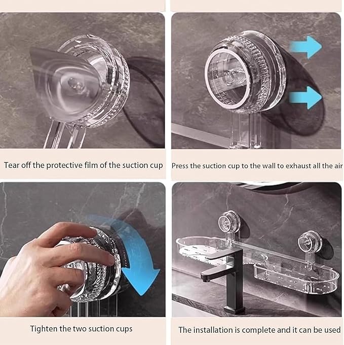 Luxorio Suction Bathroom Organizer, Luxury Wall Mount Suction Cup Bathroom Shelf, No Drilling Required to Hang Organizer, Removable Design, Transparent Design bathrooms Storage Rack (White)
