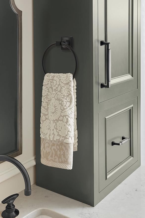 Amerock BH36092MB | Matte Black Towel Ring | 7-9/16 in (192 mm) Length Towel Holder | Stature | Hand Towel Holder for Bathroom Wall | Small Kitchen | Bath Accessories