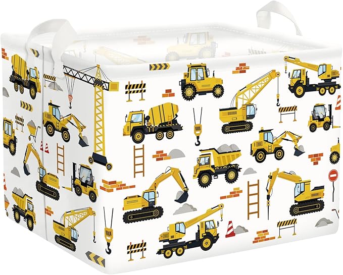 Cars Laundry Hamper Cartoon Vehicle Large Storage Basket Collapsible Parents Organizer Boy Toy Clothes Bins for Bedroom, Bathroom, Engineering, 36L