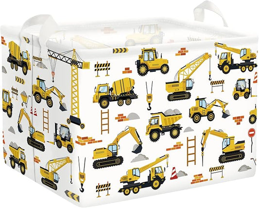 Cars Laundry Hamper Cartoon Vehicle Large Storage Basket Collapsible Parents Organizer Boy Toy Clothes Bins for Bedroom, Bathroom, Engineering, 36L