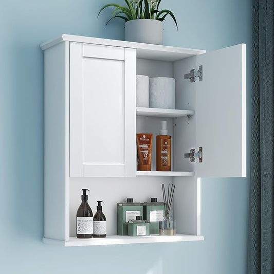 Bathroom Cabinet Wall Mount Buffering Hinge,23"x29" inch Over Toilet Storage Cabinet and Adjustable Shelves, Large Space Wooden Medicine Cabinet