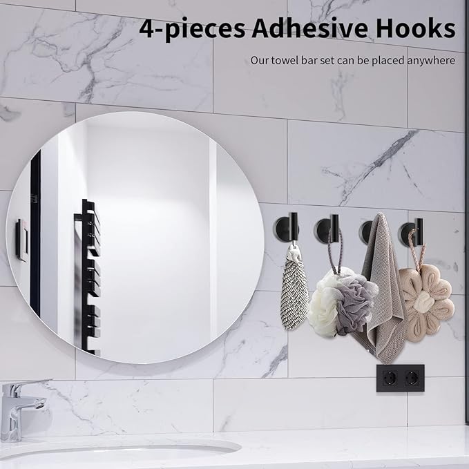 Newfun 10-Pieces Bathroom Hardware Set, Includes 24 Inch Towel Racks for Bathroom Wall Mounted, Toilet Paper Holder, Towel Hooks for Bathrooms, Towel Rings for Bathroom Wall (Matte Black)