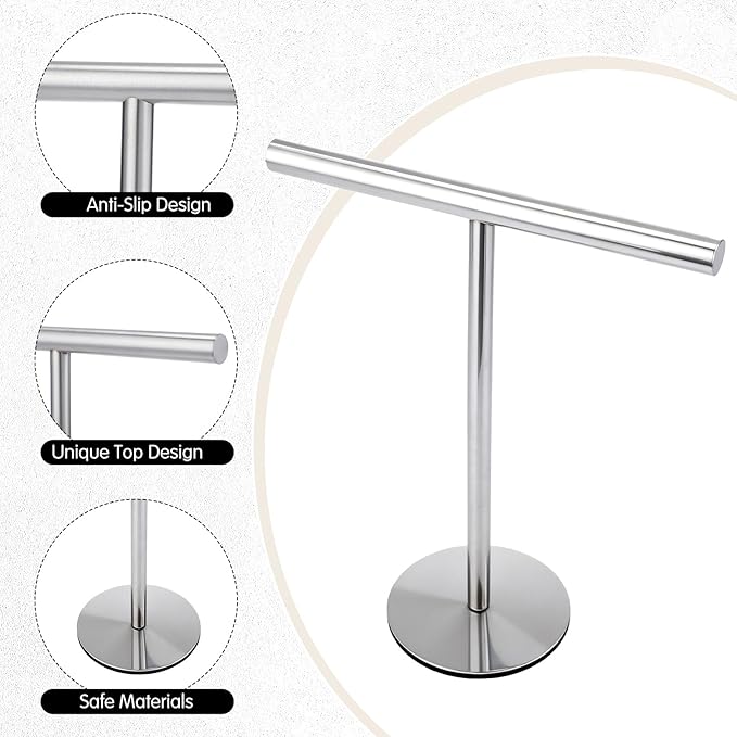 LemonRoad 6 Pack T-Shape Bath Hand Towel Holder Standing 12 Inch Stainless Steel Free Standing Towel Bar Rack Stand with Heavy Base for Countertop Bathroom Kitchen Vanity