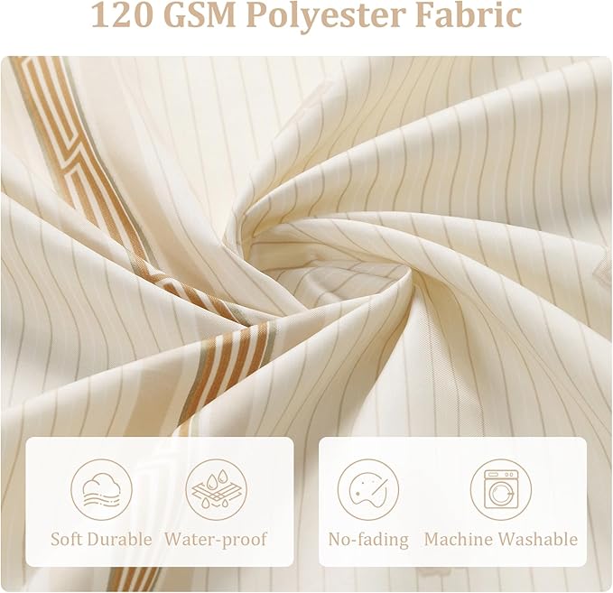 Fabric Shower Curtain, Waterproof for Bathroom with Beige Tan Stripe, 62" W x 72" H