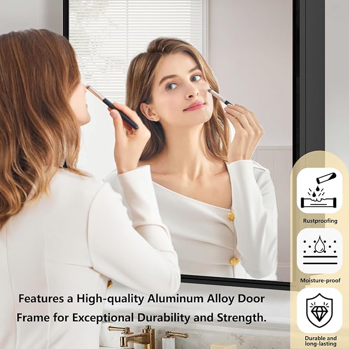 Bathroom Medicine Cabinet with Mirror, Recess or Surface Mount, Single Door Cabinet Famerhouse Bathroom Mirror with Storage Cabinet (Brush Black, 16"x26")