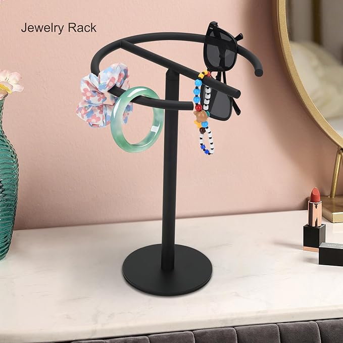 Hand Towel Holder Countertop 13-Inch Height Towel Stand Free-Standing Hand Towel Rack Double Hand Towel Rings for Bathroom Kitchen Countertop (Matte Black)