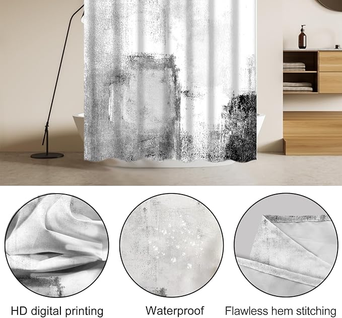 Lnond 4Pcs Bathroom Shower Curtain Sets with Rugs,White Black Painting Art Bathroom Sets with Shower Curtain and Rugs and Accessories
