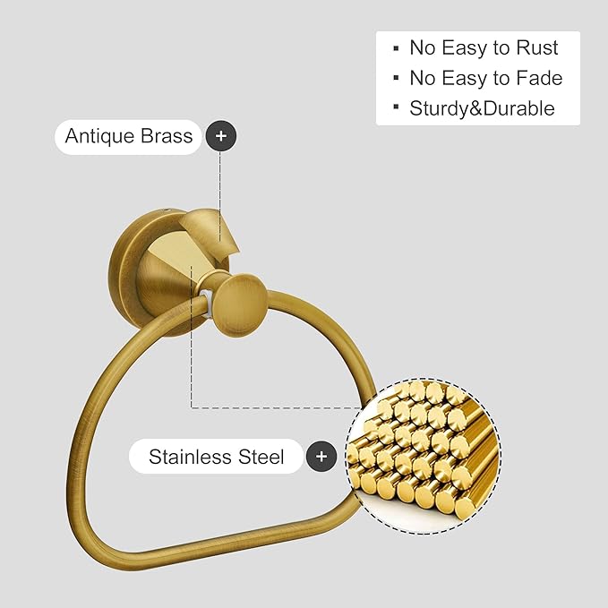 Brass Bathroom Hand Towel Holder, Antique Brass Towel Ring Holder, Wall Mounted Towel Rack Hanger Home Half Round Bathroom Hardware Accessory Modern
