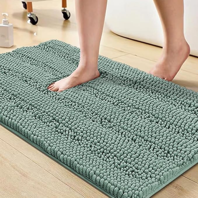 Turquoize Non Slip Shaggy Bath Rugs - Blue Chenille Bath Rugs for Bathroom - Super Absorbent Shower Rug for Tub Mats, 20"x 32", Duckshell Blue