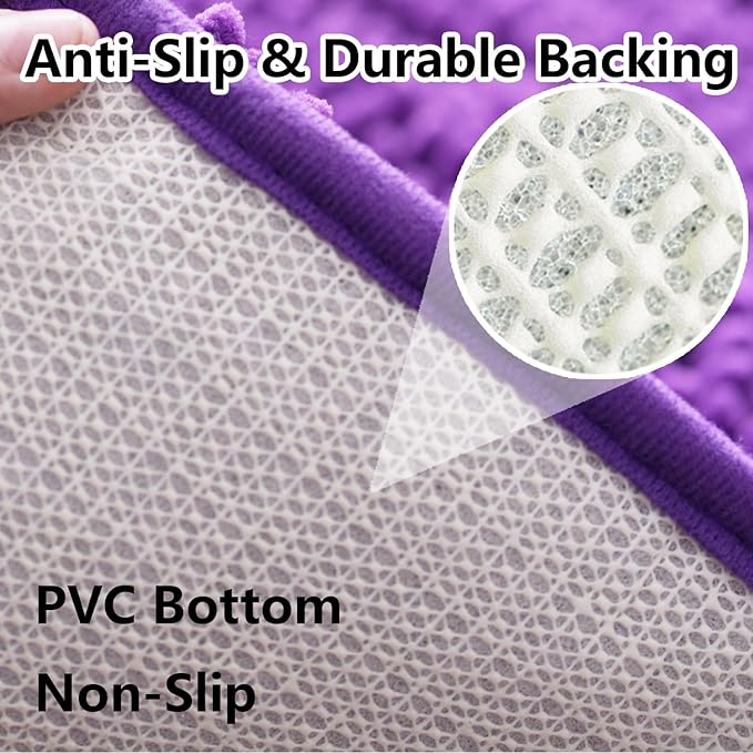Bathroom Rugs Sets 2 Piece, Extra Soft Chenille Bath Mat Ultra Absorbent Bathroom Rug, Bathroom Mat with Sturdy PVC Non-Slip Bottom, Machine Washable Bath Rugs (20x32 Inch + 16x24 Inch, Purple)