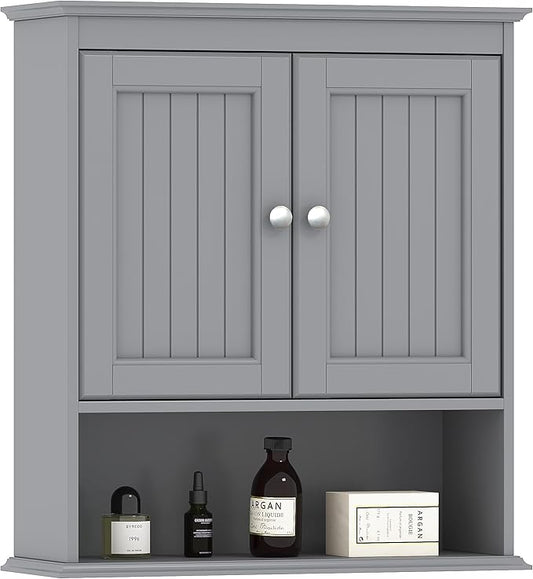 Spirich Bathroom Wall Cabinet, Wall Mounted Medicine Cabinet Organizer, Over The Toilet Storage Cabinet with Doors and Shelves, Gray