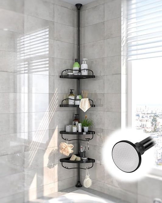 Lilyvane Corner Shower Caddy: Rustproof 125" Tension Inside Shower Organizer, Adjustable Bathroom Organizer Shelves for Bathtub Shampoo Conditioner Storage, Floor to Ceiling Standing Caddy