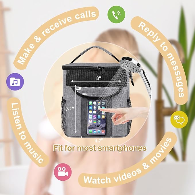 Portable Shower Caddy Shower Bag, Travel Toiletry Bag Tote Bag College, Large Capacity Mesh Shower Caddy Portable for Student for Dorm Room Bathroom Camping Essentials (Gray)