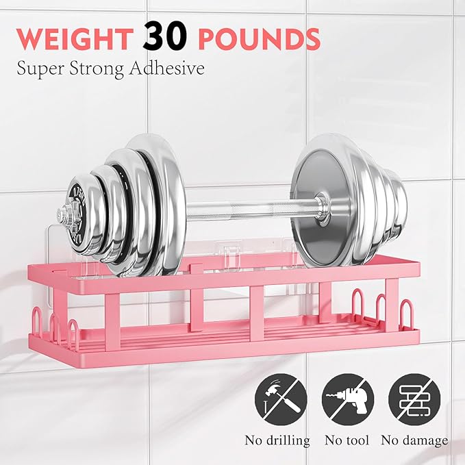 Youvip 6 Pack Shower Caddy, Adhesive Shower Shelves with Soap Holder, No Drilling Rustproof Large Capacity pink bathroom decor accessories, Pink