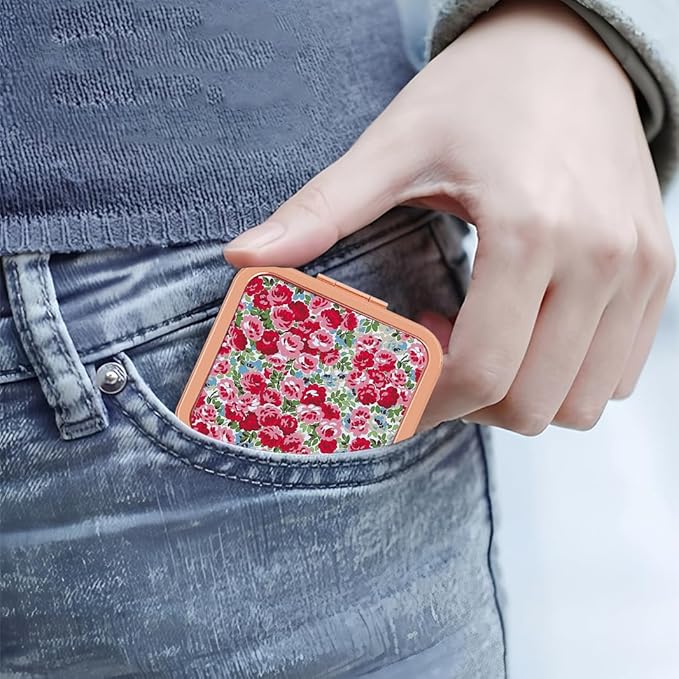 Retro Floral Makeup Compact Small Pocket Purse Mirrors Beauty Handheld Folding Portable Travel for Women Lady Girls