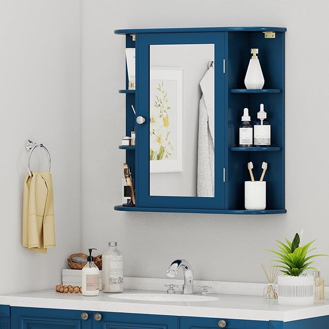Giantex Bathroom Medicine Cabinet, Wall Mounted Bathroom Mirror Cabinet with Mirrored Door & 4 Interior Shelves, 6 Open Shelves, Mounting Hardware, Space-Saving Storage Cabinet, White