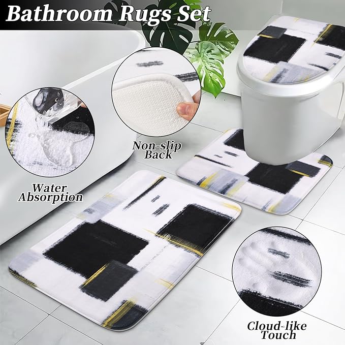 XLHOMO Bathroom Accessories Set - 26PCS Black Bathroom Set, Bathroom Accessory Set with Shower Curtain and Rugs and Bathtub Mats for Home