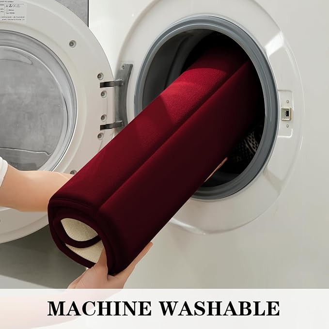 BYSURE Burgundy Memory Foam Bath Mats, Non Slip Extra Soft Absorbent Machine WashableToilet Bathroom Rug Set 3 Piece (20"x32"+24"x44"+U Shape 20"x24")