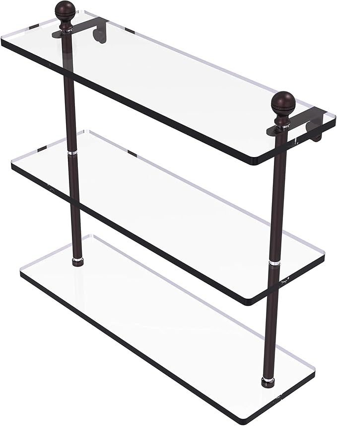 Allied Brass MA-5/16 Mambo Collection 16 Inch Triple Tiered Glass Shelf, Antique Bronze