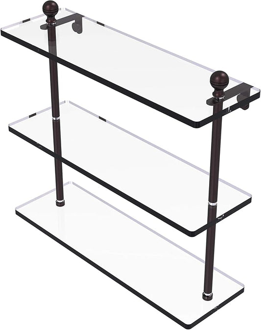 Allied Brass MA-5/16 Mambo Collection 16 Inch Triple Tiered Glass Shelf, Antique Bronze