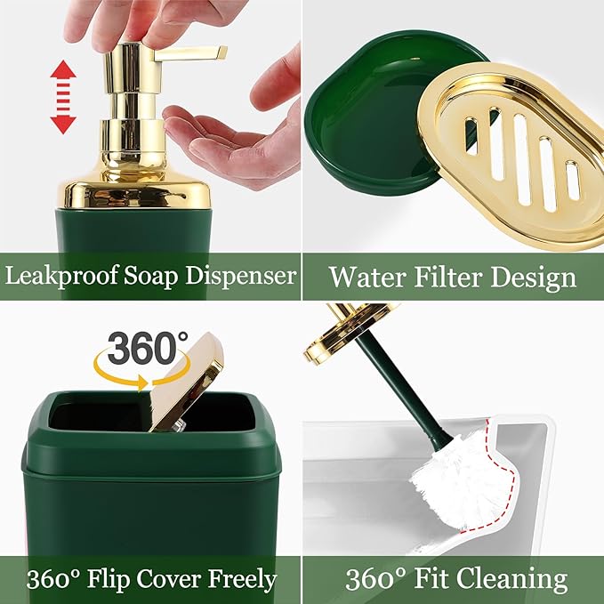 XLHOMO Bathroom Accessories Set - 26PCS Dark Green Bathroom Set, Bathroom Accessory Set with Shower Curtain and Rugs and Bathtub Mats for Home