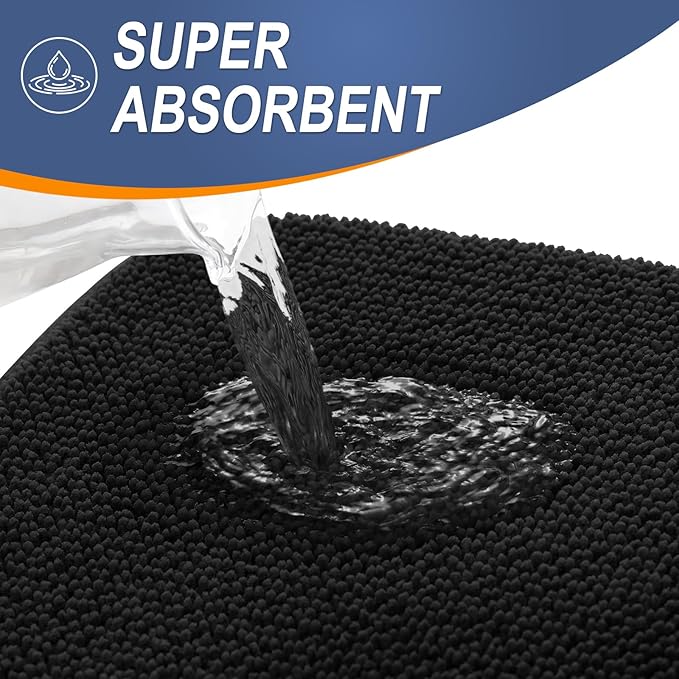 OLANLY Thick Memory Foam Bath Mats Rugs 44x32, Extra Soft Absorbent Bathroom Rug, Quick Dry Bath Mat, Non-Slip, Machine Washable Carpet for Bathroom, Tub and Shower, Home Decor Accessories, Black