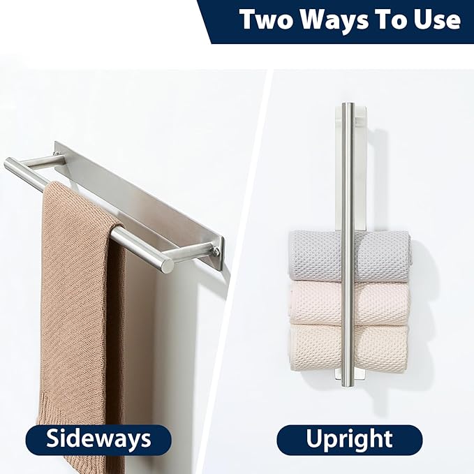 Alise Adhesive Towel Bar Brushed Nickel,Towel Racks for Bathroom Wall Mounted,Bathroom Towel Rack SUS304 Stainless Steel,Towel Holder for Bathroom Hardware Decoration,Sticky or Screw-Mounted,16 Inch