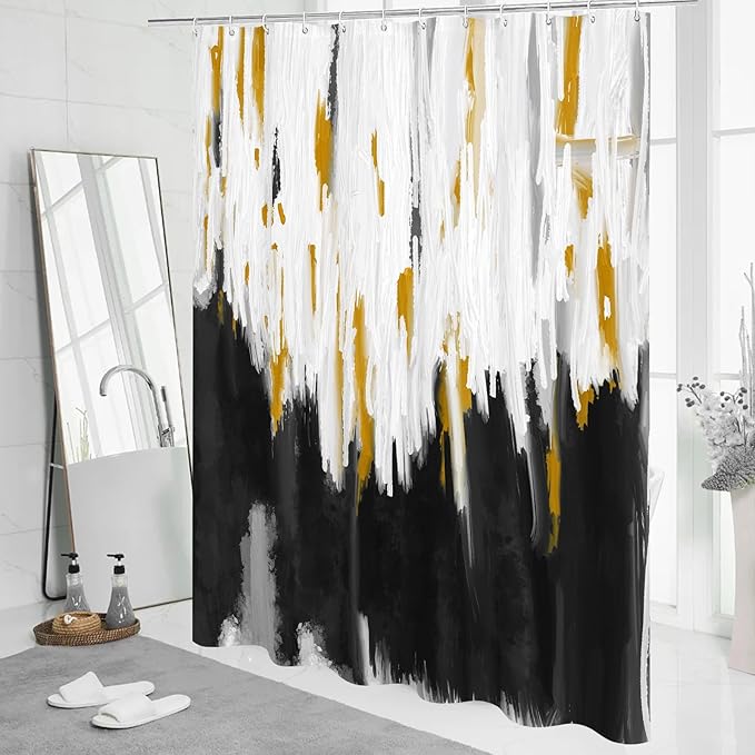 MitoVilla Black Small Stall Shower Curtain 36 x 72, Abstract Ombre Half Size Narrow Shower Curtain Set, 36 inch Graffiti Oil Painting Shower Curtains for Chic Modern Bathroom Decor