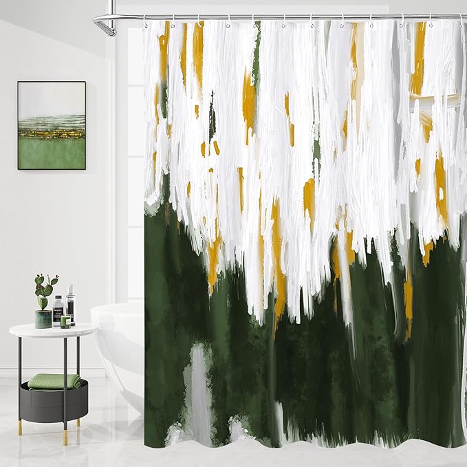 MitoVilla Olive Green Shower Curtains for Chic Modern Abstract Bathroom Decor, Graffiti Vintage Fabric Cloth Shower Curtain, Brush Strokes Oil Painting Style, 72 x 72