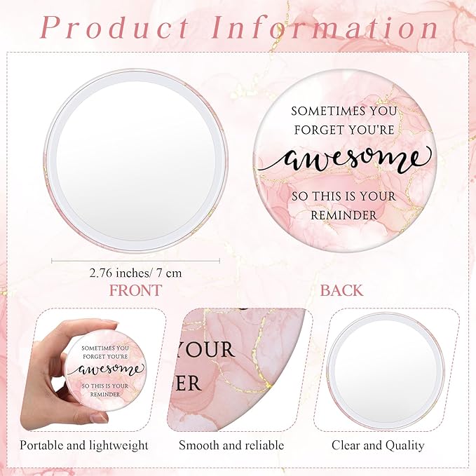 50 Set Mother's Day Inspirational Compact Mirror Religious Bulk Gift for Women Christian Mini Makeup Pocket Mirror Administrative Professional Gift with Card for Volunteer Employee Teacher (Pink)