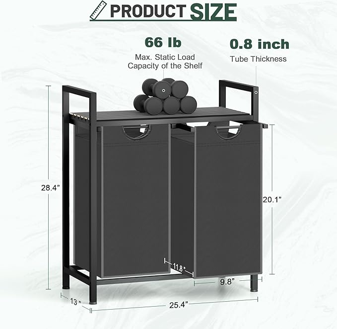 Sonharlar Laundry Hamper, Laundry Sorter with 2 Pull-Out Removable Oxford Fabric Bags Cloth Laundry Basket 2 x 10 Gallons (Grey and Charcoal Black)