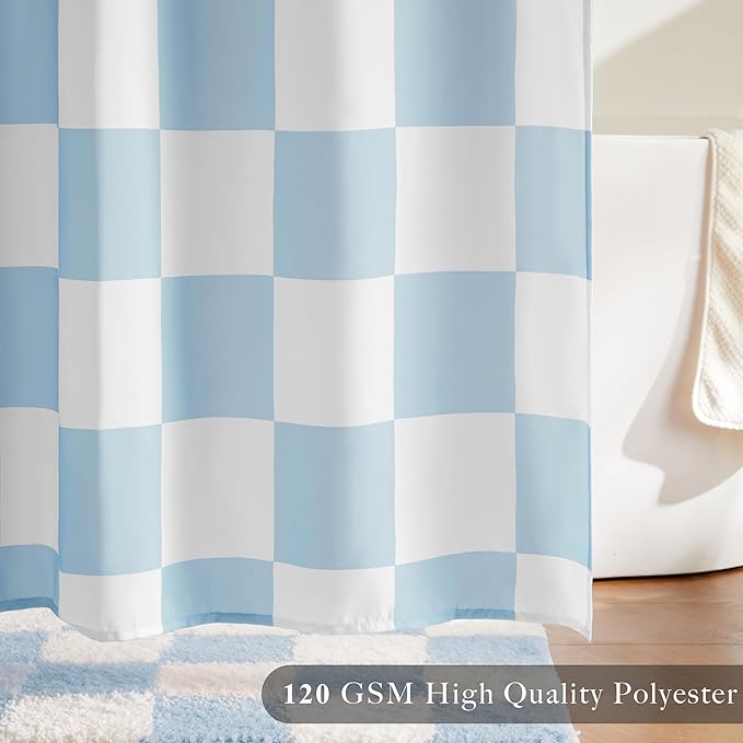Checkered Shower Curtain, Light Blue Shower Curtains for Bathroom, Cute Retro Checkboard Shower Curtain Vintage Aesthetic, Washable Fabric Bath Curtain 72''x72''
