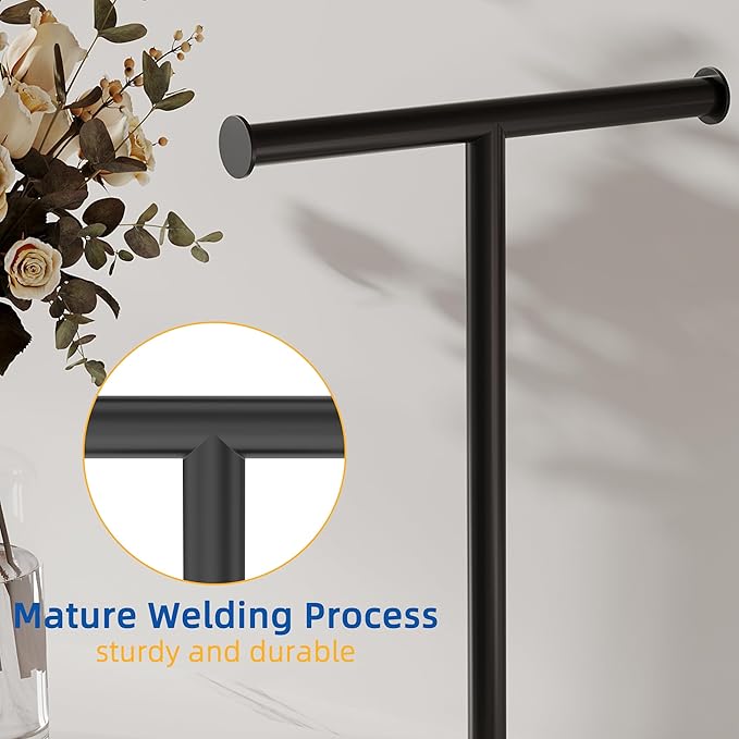 RUACQ Hand Towel Stand, 16" T-Shape Hand Towel Holder Stand for Bathroom, Kitchen and Countertop Towel Holder 304 Stainless Steel Hand Towel Rack with Weighted Base (Matte Black)