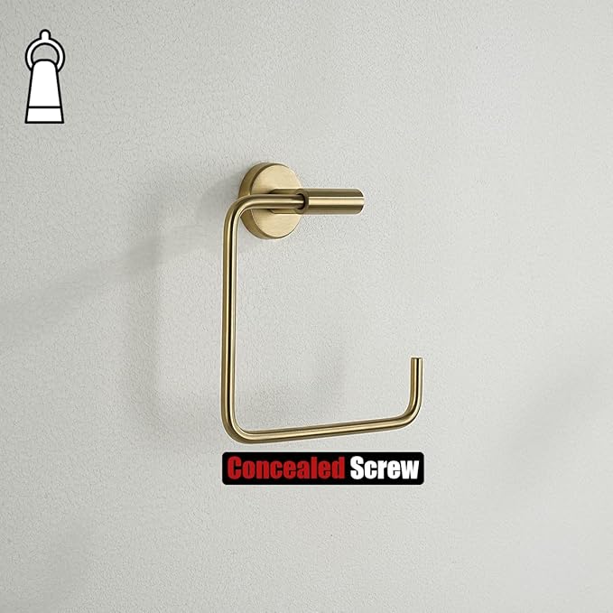 JQK Towel Ring Brushed Gold, Stainless Steel Square Ring Towel Holder for Bathroom, 6 Inch Brushed Gold Wall Mount, TR140-BG