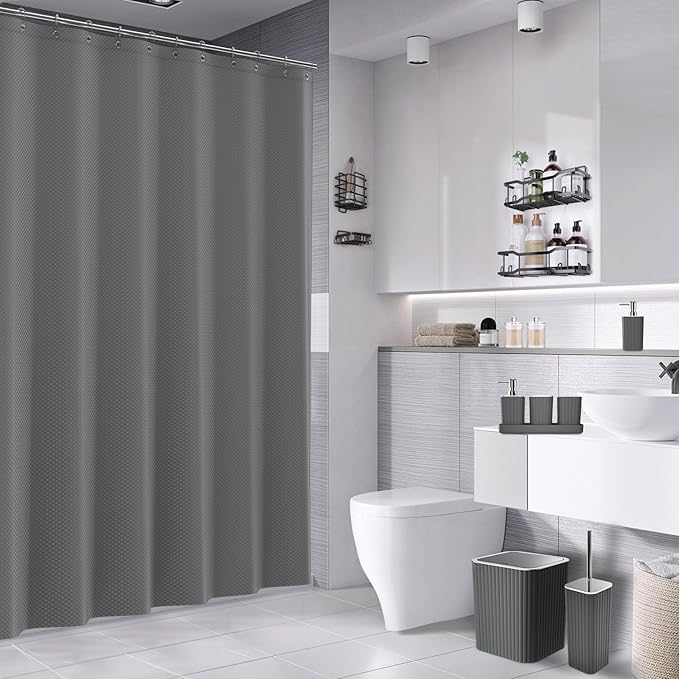 XLHOMO 26PC Bathroom Accessories Set - Gorgeous Grey Bathroom Set, Bathroom Accessory Set, Shower Curtain Set with Bathtub Mats for Shower Tub, Trash Can & Soap Dispenser