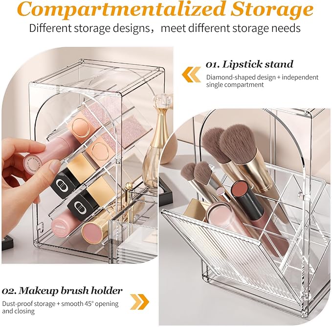 INVSSENE Stackable Makeup Organizer Countertop, Storage Perfume Skincare Cosmetic Lipstick Face Mask Makeup Brush Palettes, Ideal for Vanity Bathroom Counter