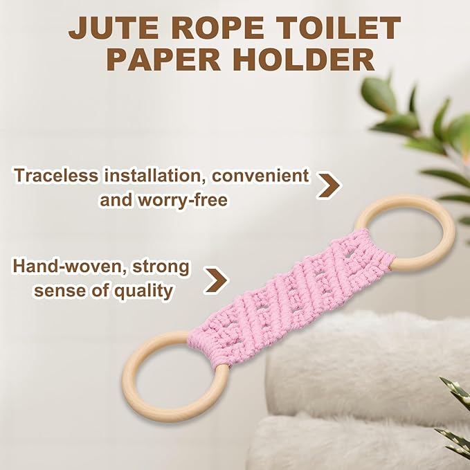 uxcell 2Pcs Kitchen Dish Towel Holder, 11"x3" Crochet Towel Ring with Hanging Loop for Cabinet House Oven Stove Door, Light Pink