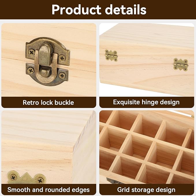Agatige Essential Oil Storage Box Case, 15 Slot Essential Oil Box Aromatherapy Bottle Case Pine Display Fragrance Container Essential Oil Holder Organizer for Beauty Center Home Use