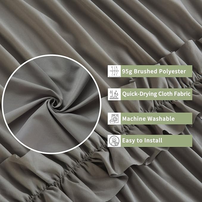 Farmhouse Ruffle Shower Curtain with Handmade Ruched, Vintage Ruffled Fabric Bathroom Curtains, Decorative Elegant Bathroom Curtain with 12 Holes, Gray, 72" W x 72" H(N60049)