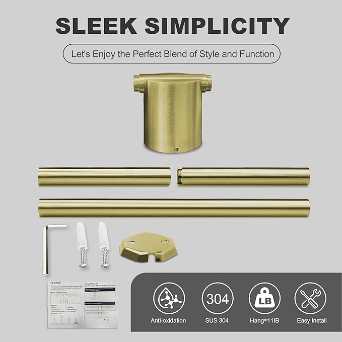 Adjustable Length Stainless Steel Towel Rack - 18-24 Inch Fit, 26.4 Inch Total Length - Brushed Gold 304 Stainless Steel Towel bar for Bathroom & Kitchen