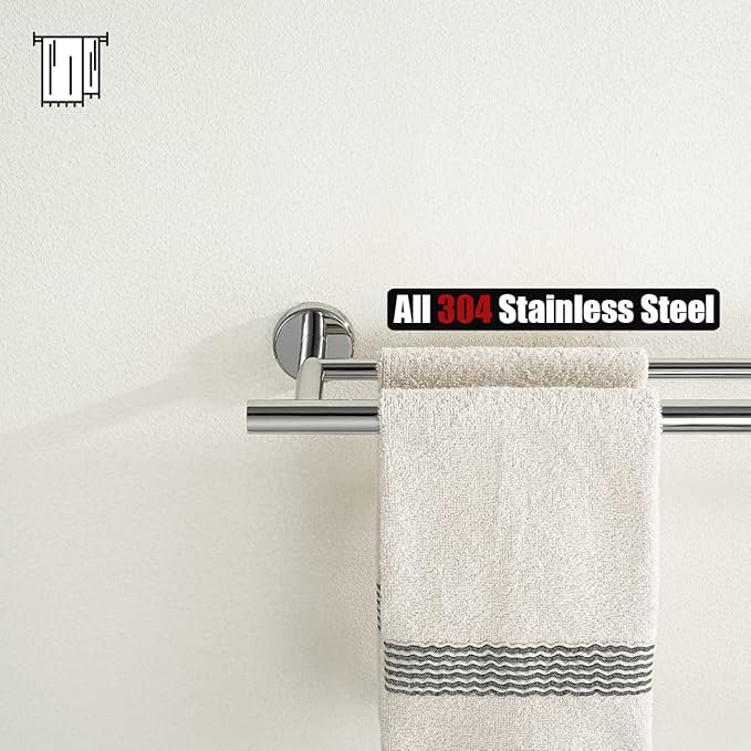 JQK Double Bath Towel Bar, 33 Inch 304 Stainless Steel Thicken 0.8mm Towel Rack for Bathroom, Towel Holder Polished Chrome Wall Mount, Useable Length 30 Inch 2 Pack, TB100L30-CH-P2