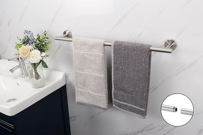 TocTen Bath Towel Bar - Thicken SUS304 Stainless Steel Bathroom Towel Holder, Towel Rod for Bathroom Heavy Duty Wall Mounted Towel Rack Hanger (24IN, Brushed Nickel)