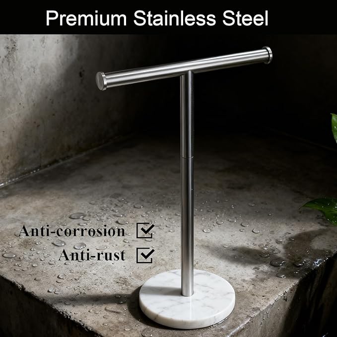 Hand Towel Holder, NEWRAIN Countertop Hand Towel Holder Stand, Stainless Steel Free Standing Hand Towel Rack with Heavy Base, for Bathroom Kitchen & Counter top, Brushed Nickel