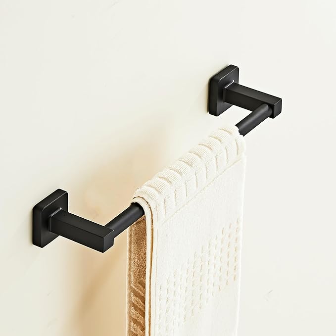Matte Black Bathroom 12 InchTowel Bar, Bath Accessories Thicken Stainless Steel Shower Towel Rack for Bathroom, Towel Holder Wall Mounted (Total Length 14-Inch)